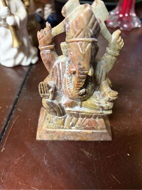 Carved Stone Ganesha Figurine in Warm Brown Tones